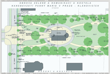 PARK U KAPLE v Klánovicích | Detailní návrh uspořádání prostoru kolem kaple.